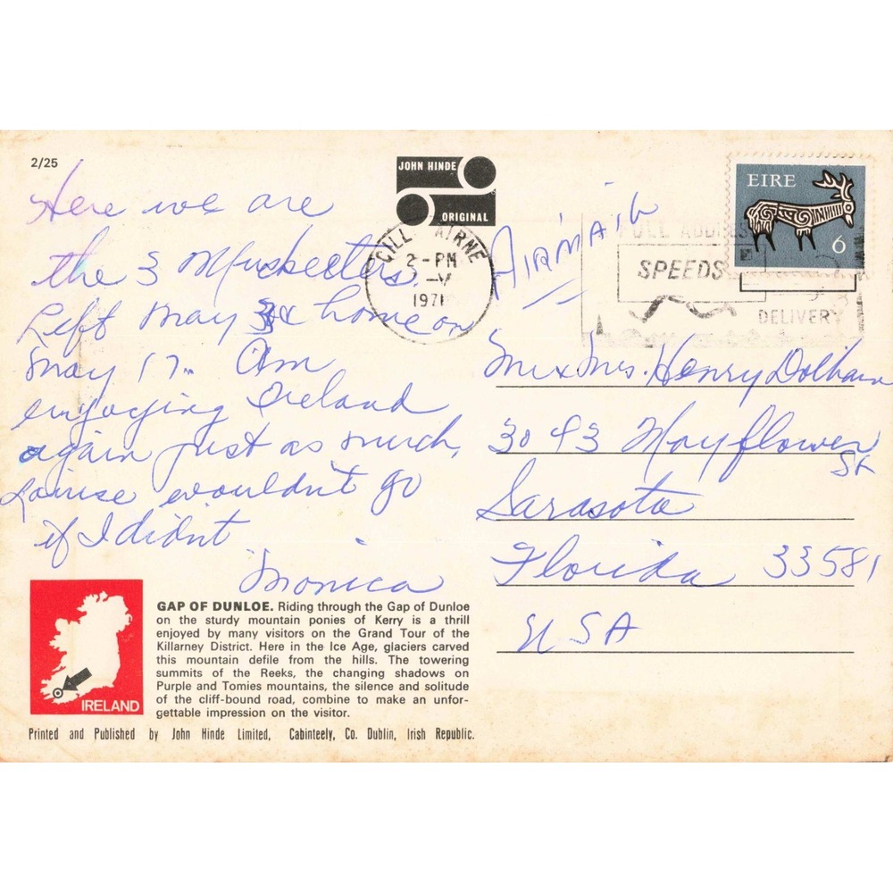 Vintage John Hinde Postcard Turnpike Rock Gap of Dunloe Killarney Ireland 1971 - Picture 2 of 2